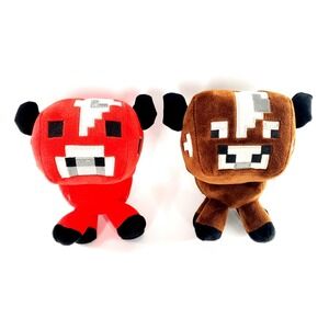 Mojang Minecraft Brown Cow & Mooshroom Red Cow 6" Plush Toys Lot Of 2
